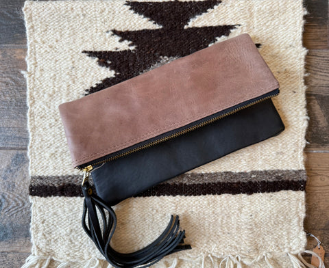 Fold over clutch black and mocha