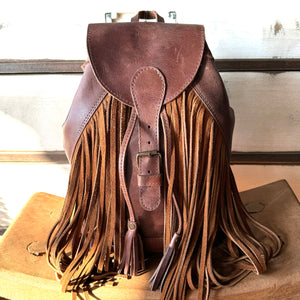 Fringe bucket backpack - dark brown