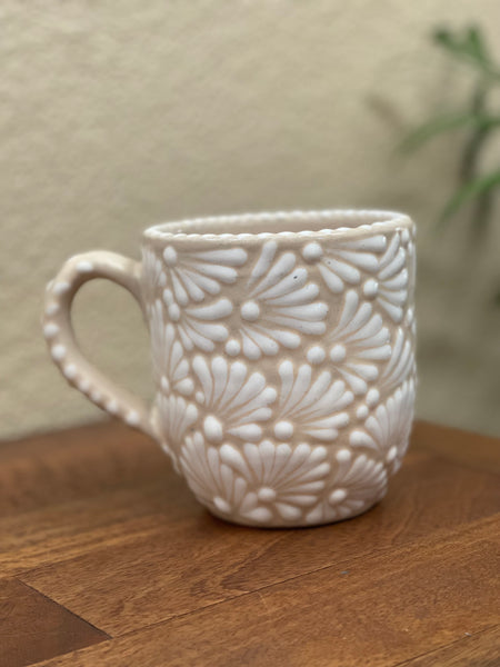 Puebla Talavera Mug - cream and white