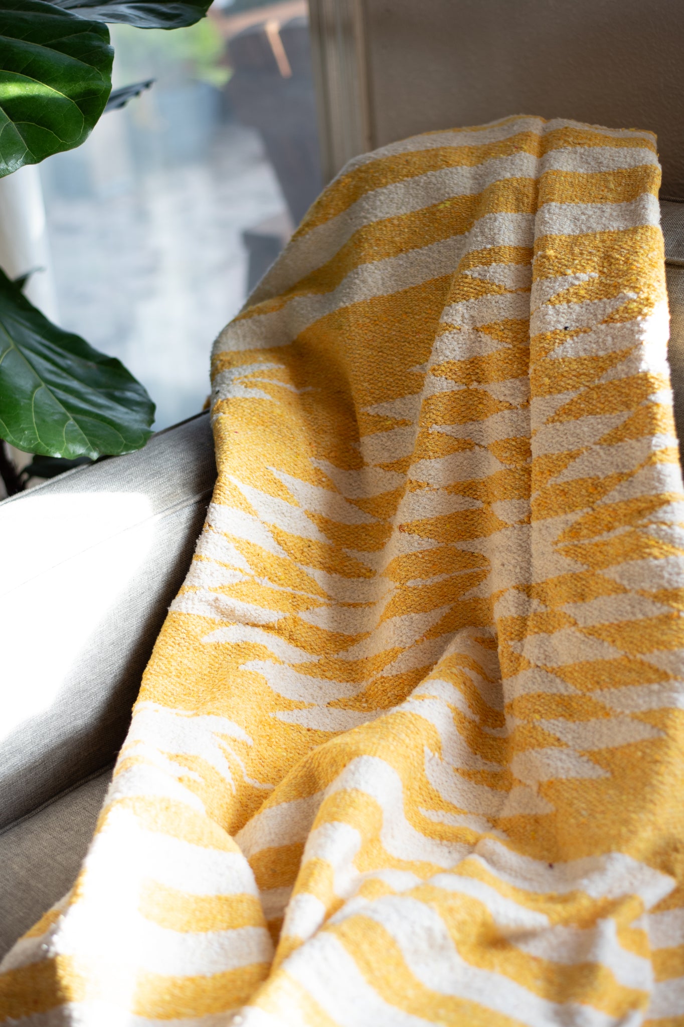 Blanket -Mexican Woven - yellow patterned