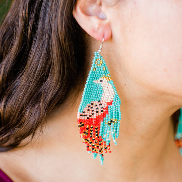 Beaded Fringe Peacock Earrings