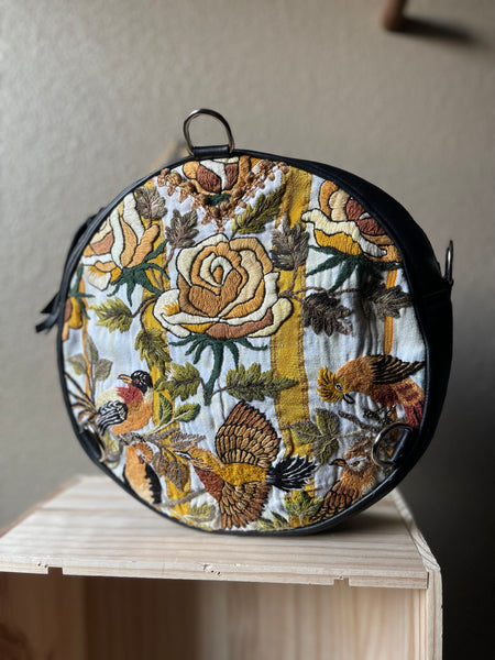 Round crossbody and backpack - LARGE -as is vintage huipil