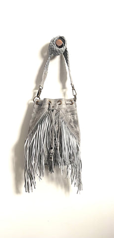Small all leather bucket fringe bag